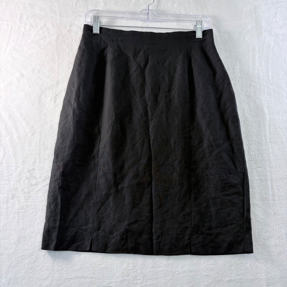 Norton McNaughton Linen Blend Skirt Women Size 8 Black Midi Straight Career Work